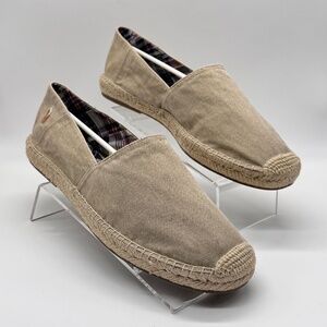 Polo Ralph Lauren Men's Beige Canvas Espadrille Flats Plaid Insole Slip-On Shoes